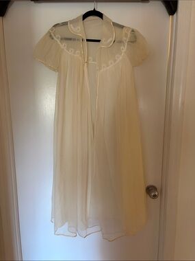 Sheer Vintage-Inspired Ivory Nightgown with Embroidered Yoke